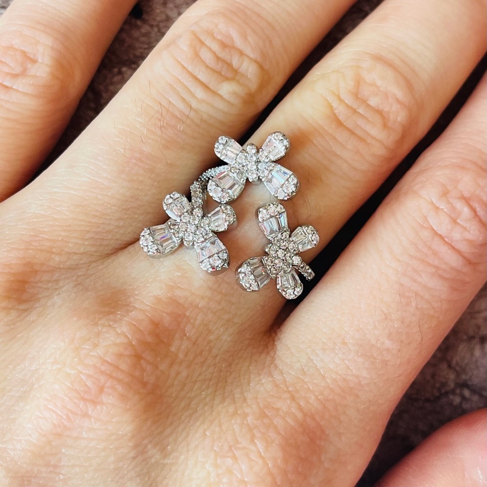 S925 Silver Butterfly Cubic Zirconia Flower Ring - Picture 5 of 5